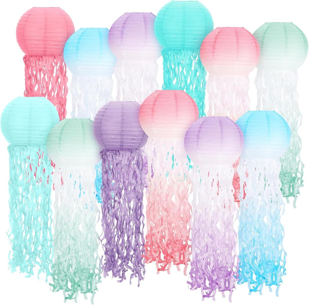 12 Pcs Hanging Jellyfish Paper Lanterns, Gradient Color