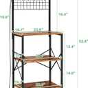 SNTD Bakers Rack with Power Outlet, Kitchen Shelves Microwave Stand with Wire Grid and 10 Hooks, 4 Tiers Coffee Stand (Rustic Brown, 23.5 x 15.6 x 52.8 Inches)