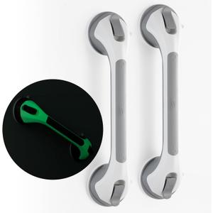 TAILI Shower Grab Bar Glow in The Dark, 2 Pack 16.8 in Grab Bars for Bathtubs and Showers,Shower Handles Shower Rails for Seniors and Elderly,Bathroom Safety Grip Removable No Drilling Waterproof Grey