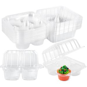 20 Pack Plastic Cupcake Containers, 4 Compartment Cupcake Carrier, Clear Cupcakes Boxes Holders with Lids, 4 Cavity Stackable Disposable Cupcakes Carriers for Muffins Storage