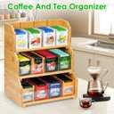Tea Bag Organizer, 2 Layer Stackable Bamboo Tea Box Organizer Storage Box, Wooden Holder with 8 Compartments Natural Wood & Acrylic for Countertop Kitchen Cabinet Pantry (2 Tier)