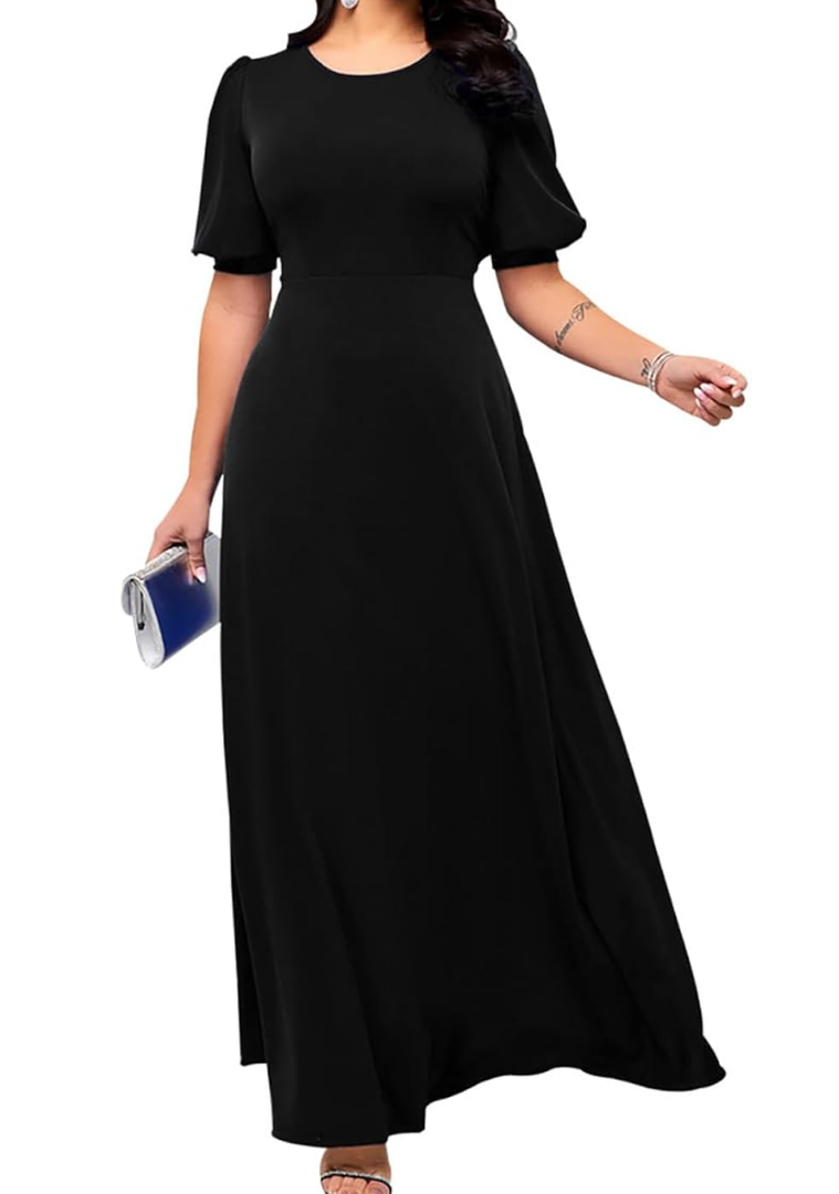 Maxi Dresses for Women Casual Floor Length Round Neck Party Formal Long Dresses, Size L