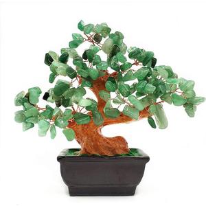 Feng Shui Quartz Crystal Money Tree Bonsai Style Decoration for Luck and Wealth (Green)