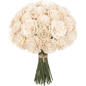 24 Pcs Sola Wood Craft DIY Flowers with Stems Ivory White Wooden Flowers for DIY Wedding Bouquet Centerpiece Bridal Shower Home Decoration