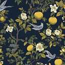Birds Wallpaper Peel and Stick, Floral Botanical Contact Paper 17.5" x 393.7", Trees Friuts Flowers Wall Mural Removable Self Adhesive Waterproof for Room Shelves Cabinet Drawer (Blue, Yellow, Green)