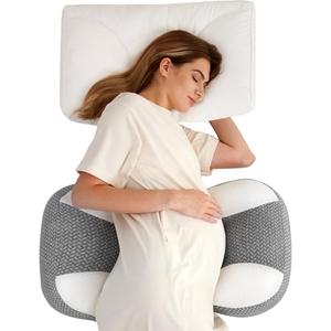 Momcozy Plus W Shaped Pregnancy Pillow for Sleeping - Adjustable Maternity Pillow for Side Sleepers - Portable Wedge Belly Support -Compact Design for Back Belly and HIPS