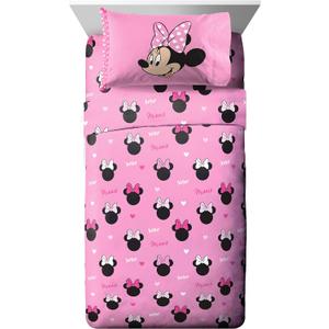 Jay Franco Kids Sheet Set with Fitted, Flat Sheets & Pillow Cover - Ultra-Soft Bedding with Pillowcase for Room Decor, Pink - Minnie Mouse, 3 Piece Twin