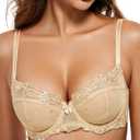 Wingslove Women's Sexy Lace Plus Size Embroidered Sheer Unpadded Underwire Unlined See Through Bra (34D, Nude)