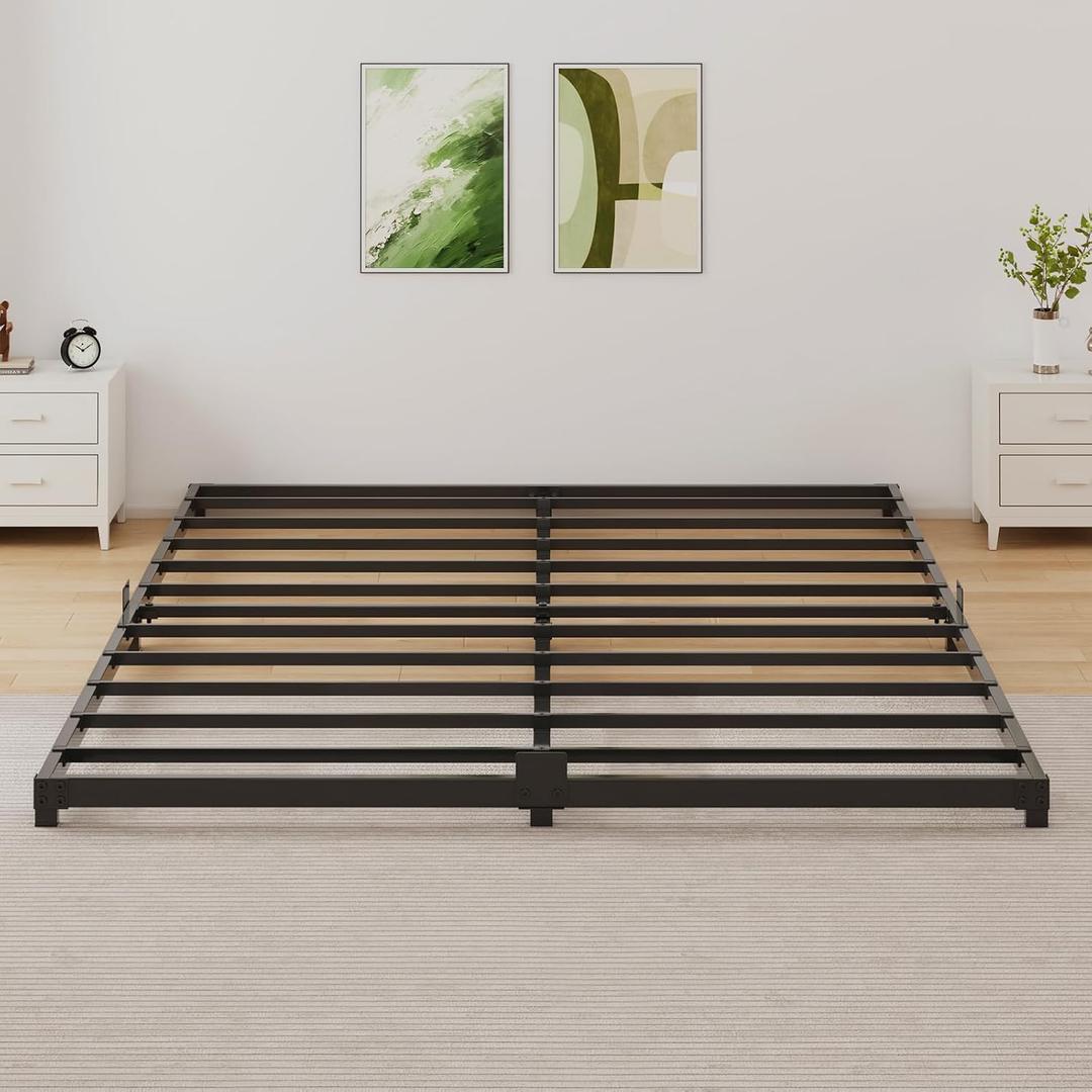 3 Inch Low Profile Full Size Bed Frame, Noise-Free Heavy Duty Metal Platform with Mattress Stopper, No Box Spring Needed, Easy Assembly Steel Support, Black