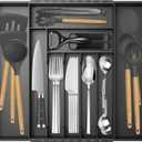 Silverware Organizer, Expandable Kitchen Drawer Organizer, Adjustable Cutlery Organizer, Forks, Knifes, Multipurpose Storage Divider(7-9 Slots), Large, Black