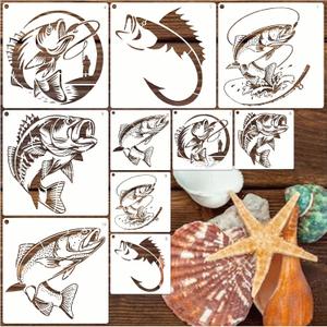 YHSLMH Reusable Fishing Stencils - Large Fisherman Templates for Painting on Wood, DIY Art Craft Fabric Canvas Furniture (10 Fish)