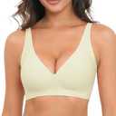 Deep V Bras for Women No Underwire Wireless Push Up Bra Seamless Plunge Bralette Comfort Supportive Full Coverage (Yellow, XXXL)
