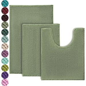 Urvoix Bathroom Rugs Sets 3 Piece, Non-Slip Chenille Bath Rug - Ultra Soft, Washable, Super Absorbent Bath Mat for Bathroom, Toilet and Tub (Sage)