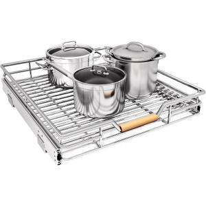 Pull out Cabinet Organizer, 18"W X 21"D, Heavy Duty Smooth Sliding Under Cabinet Shelves for Pots and Pans, Full-Extension Roll out Drawers, Slide out Organization for Home Kitchen Pantry (Chrome)