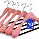Amber Home 10 Pack American Red Cedar Wood Coat, Suit Hangers with Extra Wide Shoulder, Wooden Jacket Clothes Hanger Smooth Deluxe Aromatic Natural Cedar with Non Slip Velvet Pant Bar