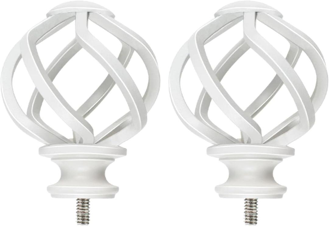 KAMANINA Replacement Finials for 1 or 7/8 Inch Curtain rods, Twisted Cage, M6 Screw Rod Ends, Ivory White, 2pcs
