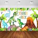 Three Rex Birthday Decorations Boy Watercolor Dinosaur 3rd Birthday Party Banner Backdrop 3 Rex Dinosaur Party Supplies Decorations for Boys Dino Party Decor