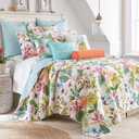 Levtex Home - Malana Quilt Set - King/Cal King Quilt + Two King Pillow Shams - Tropical - Green, Coral, Plum, Teal - Quilt (106x92in.) and Pillow Shams (36x20in.) - Reversible - Cotton Fabric