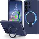 for Galaxy S26 Ultra Case with Stand, Slim Liquid Silicone Phone Cases for Samsung Galaxy S26 Ultra Compatible with MagSafe Magnetic Ring Kickstand Case Full Camera Protection, Dark Blue