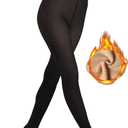 MATHACINO Fleece Lined Tights Women, Fake Translucent Thermal Tights High Waist Pantyhose for Women Warm Leggings for Winter(Black, XS/ S)
