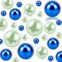 150Pcs Blue&Green Polished No Hole Faux Pearl Beads for Vase Filling Decorations, Plastic Pearls Vase Fillers, Table Scatters, Wedding Centerpiece, Home Decor, 8/14/20 mm
