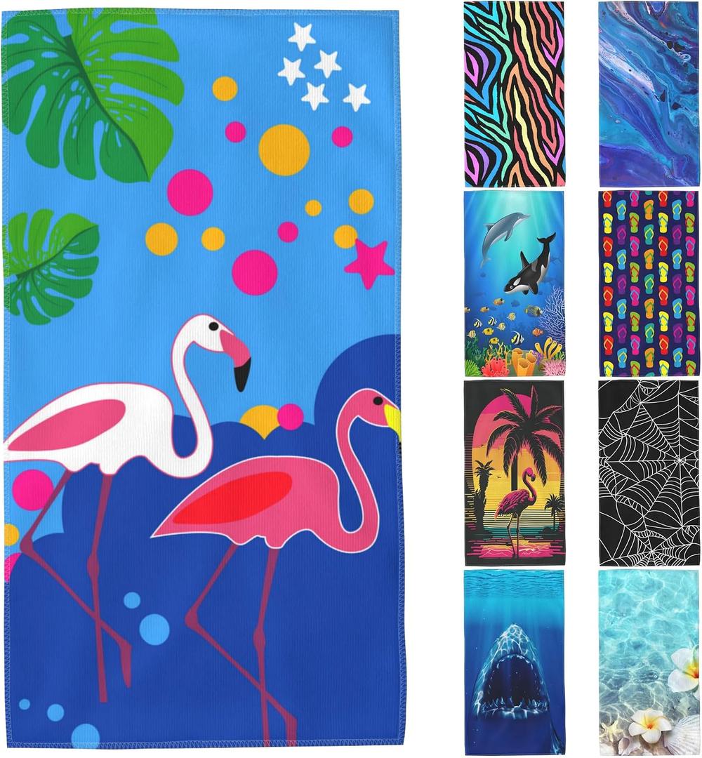Flamingo Microfiber Beach Towels,Cartoon Summer Flamingo with Colorful Dots Oversized Absorbent Bath Towels,Soft Quick Dry Thin Camping Towel for Adults Women Men,29.5"59"