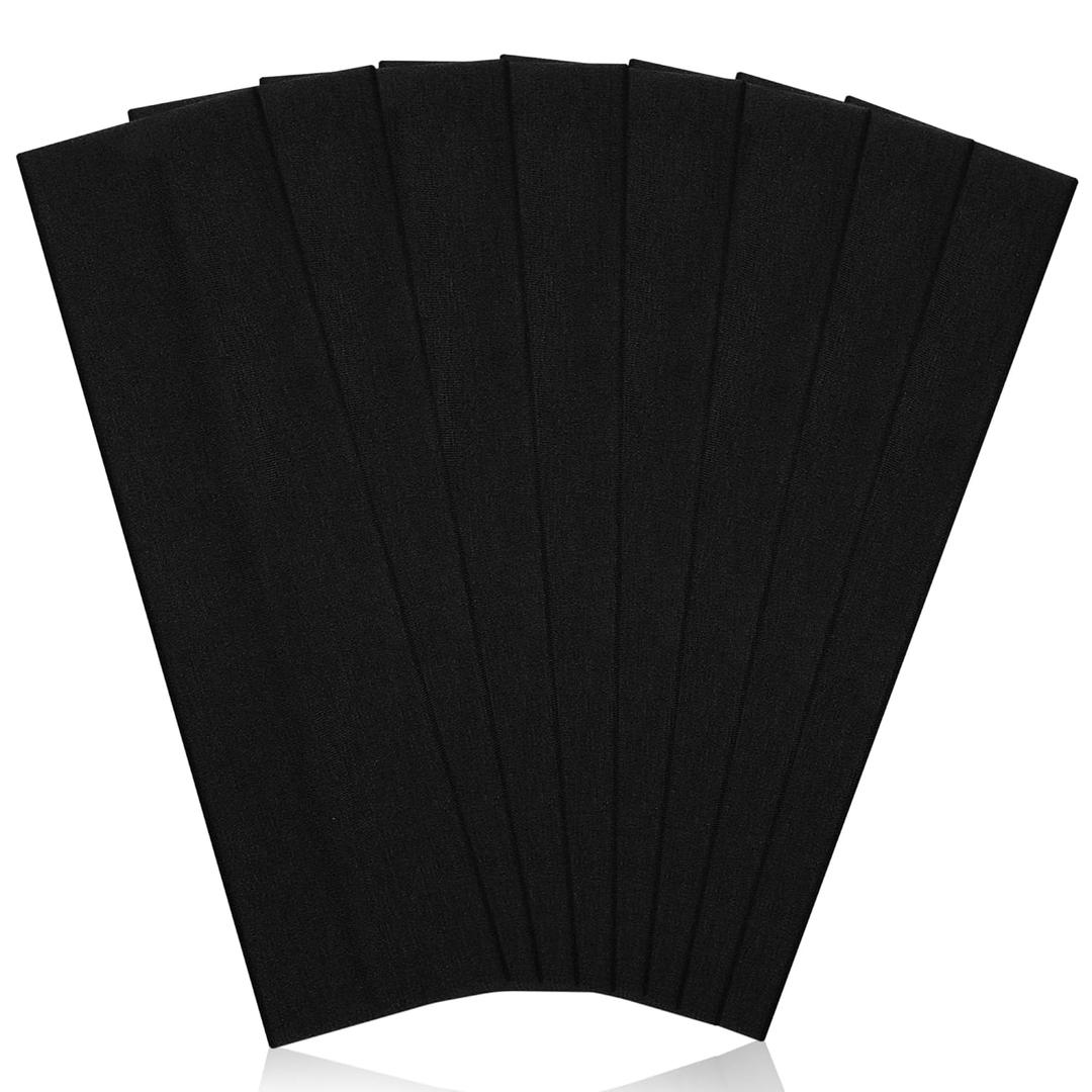 Headbands for Women, 8pcs Stretchy Non Slip Soft Cotton Cloth Hair Bands for Sports, Workout, Yoga and Running (Black)