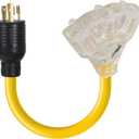 NEMA L6-30P Male to 3X5-20R(5-15R) Female with Lighted End Generator Power Locking Cord 30 Amp to 15 Amp/20 Amp Household Adapter Cord 3 Prong NEMA L6-30P to 3X 5-20R/5-15R Distribution Adapter