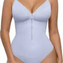 FeelinGirl Shapewear Bodysuit Tummy Control for Women Zip-Up Shapewear Thong Waist V Neck Body Shaper Going Out L