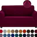 Joccun Christmas Stretch Loveseat Couch Cover Slipcover, 1-Piece Sofa Cover for 2 Cushion Couch Spandex Jacquard Washable Furniture Protector Cover for Living Room, Kids, Pets Loveseat, Burgundy (Medium55"-78"))