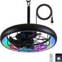 Netin 23" Outdoor Ceiling Fan with Lights, RGB & 3CCT Dimmable,6 Speed Hanging Gazebo Fan,IP65 Waterproof Plug-in Black Caged Ceiling Fan with Remote/App Control for Patio, Porch, Pergola (Matte Black)