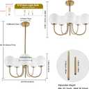 5-Light Mid Century Modern Chandelier, Gold Vintage Milk Glass Globe Chandelier, Brushed Brass Sputnik Chandeliers for Dining Room Kitchen Island, Entryway, Bedroom, Height Adjustable