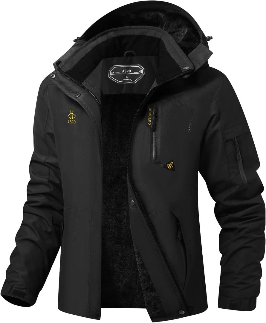ASPO Women's Ski Jacket Waterproof Winter Jacket Insulated Warm Fleece Lined Windproof Snow Coats with Hood Snowboarding (Black, L)