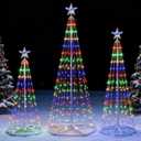 JOYIN 3 Pack LED Christmas Cone Tree Lights, 4FT 5FT 6FT Outdoor Lighted Tree with 8 Lighting Modes & Star Topper, Christmas Decorations for Yard Porch Patio Garden Holiday Decor, Multicolor