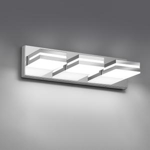 Modern LED Small Bathroom Lights Fixtures 3-Light,Stainless Steel Chrome Acrylic Wall Lighting,Vanity Lights for Bathroom Over Mirror 6000K 16in