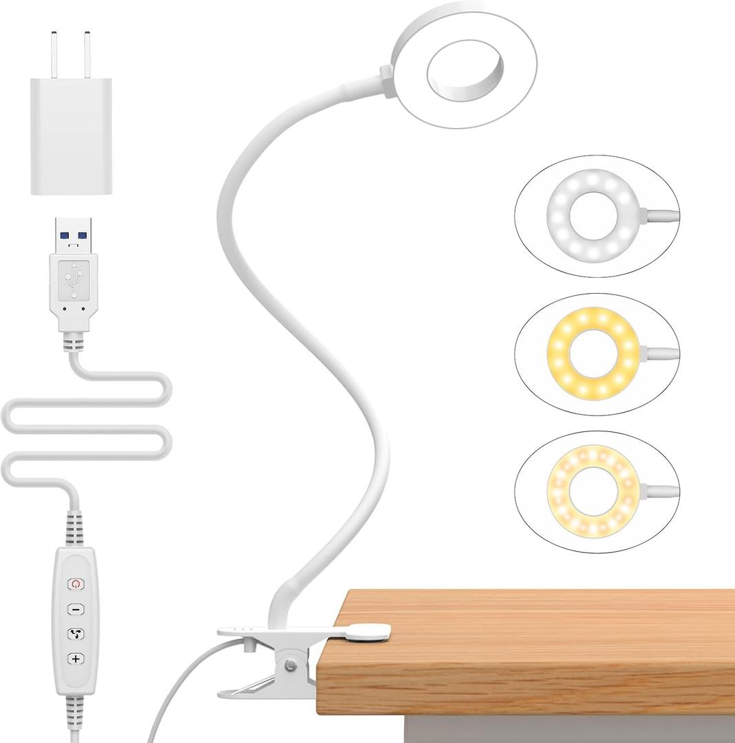 iZELL Book Light, Clip on Reading Light with Flexible Gooseneck, Dimmable LED Lamparas Clamp on Workbench Desk for Studying Painting Crafting Drawing Makeup Nail Tech Puzzle Task - 27.6 White