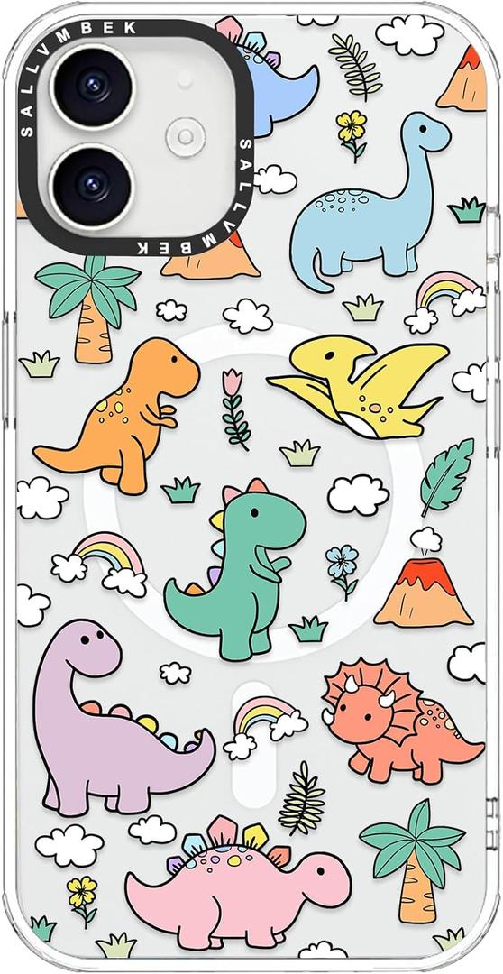 for iPhone 12 Case/iPhone 12 Pro Case,Compatible with MagSafe,Cute Design Dinosaur Print Pattern,Magnetic Shockproof Protective Mag Safe Clear TPU Bumper Cases Cover for Women Girls