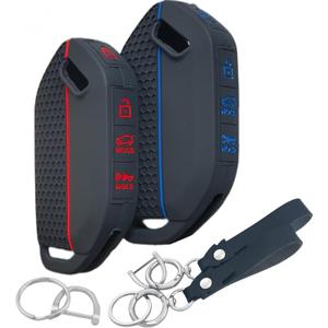 2Pcs Silicone Smart Key Fob for 2023 2024 Kia Telluride Key Fob Cover 5 Buttons (Black with Red/Blue)