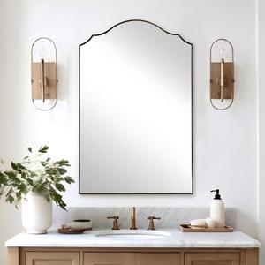 ANDY STAR Scalloped Arched Mirror, 24x36 Inch Brushed Gold Mantle Mirror with Stainless Steel Metal Frame, Modern Wall Mirrors for Bathroom, Bedroom, Fireplace, Living Room, Entryway Hangs Vertically