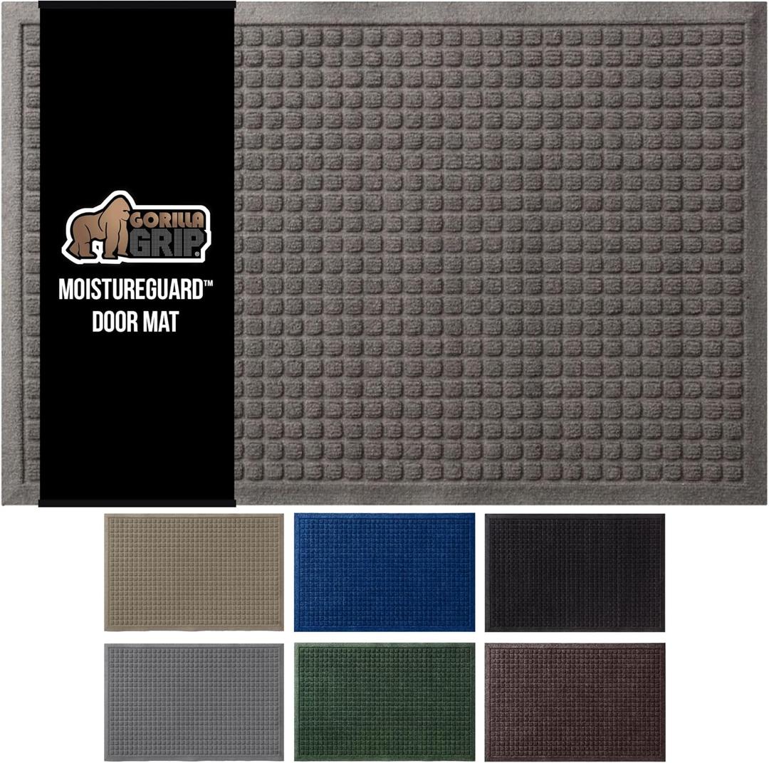 GORILLA GRIP Front Door Mat, 35x23, Indoor Outdoor Ultra Absorbent Moisture Guard Doormat, Absorbs Up to 5.7 Cups of Water, Stain and Fade Resistant, Rubber Backing Doormats, Captures Dirt, Charcoal