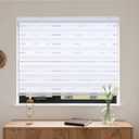MYshade Cordless Zebra Blinds with Free-Stop Function - Dual Layer Light Filtering & Privacy Sheer Shades for Day and Night - Easy Install Window Shades for Home, Living Room, 28" W x 64" H,White