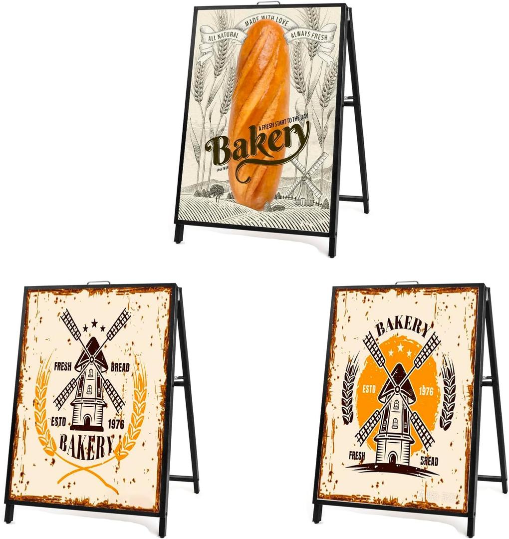 USCNC 3 PACK 24 x 36 Inch A Frame Sign Double-Sided Folding Sandwich Board Heavy Duty Slide-in Sidewalk Signboard for Outdoor Street Advertising Poster(Frame only，No white board)