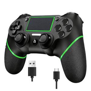 Wireless Controller for Ps4 Controller Compatible with PS4/Slim/Pro/Windows PC,with Touchpad/Vibration/Built-in Speaker&3.5mm Headphone Jack/Six-axis Motion Control/USB-C Charging Cable,Black Green