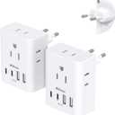 2 Pack European Travel Plug Adapter, International Power Adapter with 4 Outlets 4 USB C Ports (2 USB C), Type C Adapter for US to Most of Europe EU Italy Spain Greece Portugal France Germany