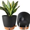 2 Pack 8 Inch Pots for Plants Indoor, Plastic Self Watering Planters with Drainage Holes, Water Level Indicator & Deep Reservoir, Decorative Flower Pots Indoor Outdoor Use (Black