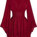 BEAUDRM Women's Plus Size Boho Western Dress Bell Sleeve Cowgirl Hippie Mini Dress Mesh A Line Casual Flowy Dresses (Burgundy, 4XL)