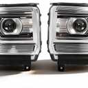 Left+Right Headlights Assembly Compatible with 2014-2019 Sierra 1500 2500HD 3500HD HeadLamps Chrome Clear Lens W/Blubs
