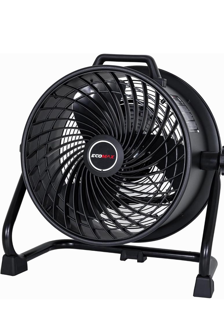 ECOMAX 16" Velocity Industrial Drum Fan, 3-Speed Heavy Duty Industrial Metal Shop Fan with 1800 CFM, Built-in Rope Bag, Floor Fan for Commercial, Garage, Greenhouse and Gym - UL Listed