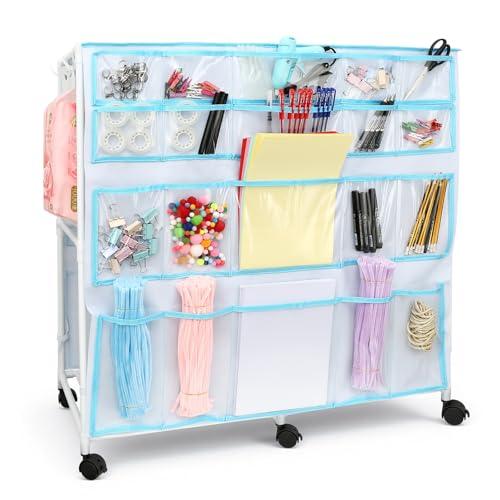 Lconvicely Craft Cart with Wheels - 40 Storage Pockets - Portable Organizer for Arts & Craft Supplies - Spacious, Easy to Move - Perfect Art Cart Organizer for Kids, Creative Projects, Home Education