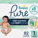 Pampers Pure Baby Diapers, Size 1 (8-14 lbs), 82, Up to 100% Leakproof, Premium Hypoallergenic Soft Diapers